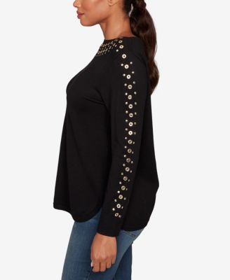 Petite Grommet Embellished Fine Gauge Sweater