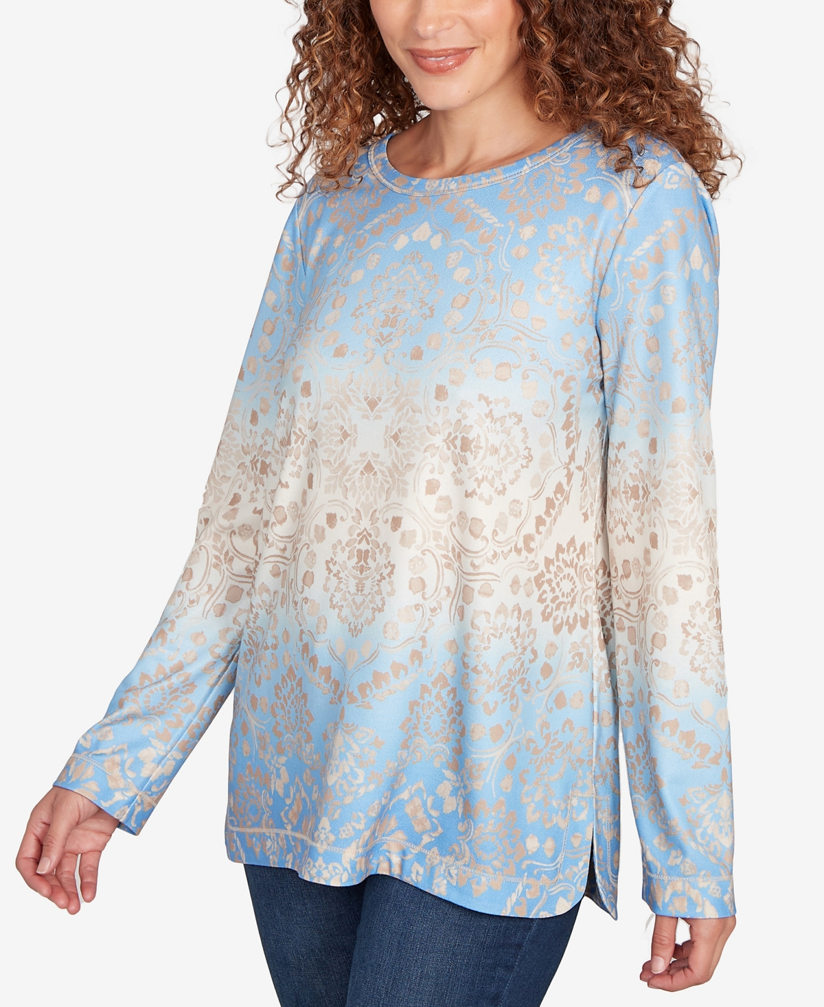 Ruby Rd. Petite Brushed Medallion Hatchi Knit Top
