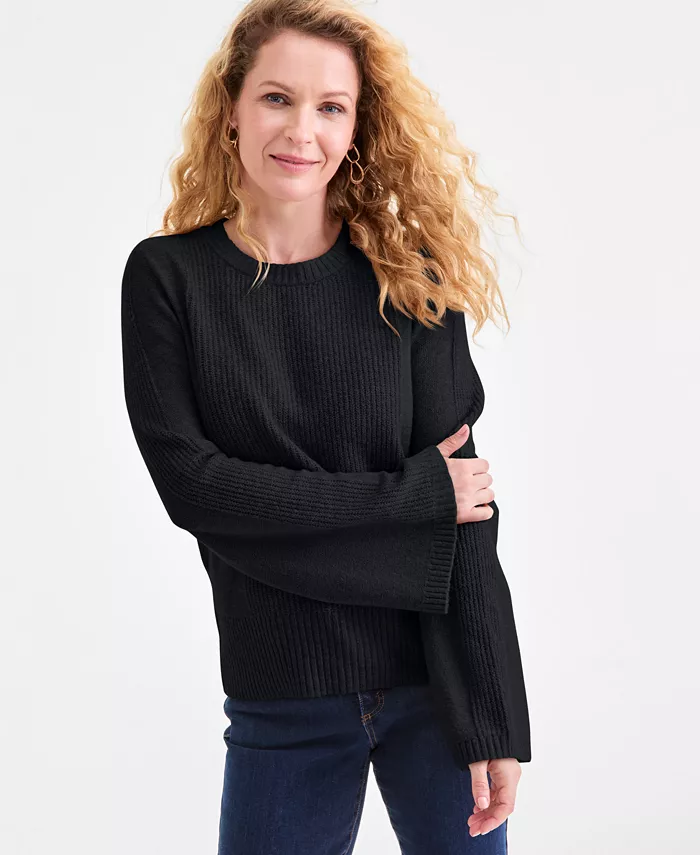 Women's Bell-Sleeve Boucle Ribbed Sweater
