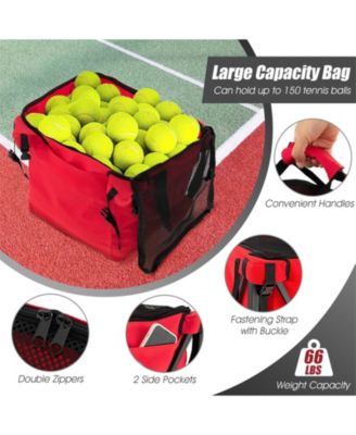 Lightweight Foldable Tennis Ball Teaching Cart with Wheels and Removable Bag-Red