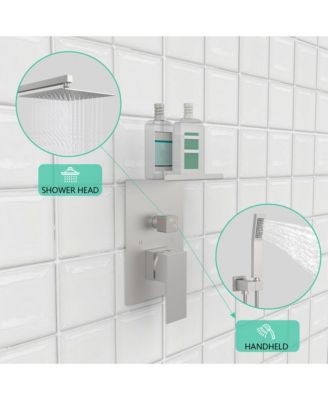 Rainfall Shower System With Storage Rack 10 inch Shower Faucet Set Brushed Nickel with High Pressure with Square Shower Head