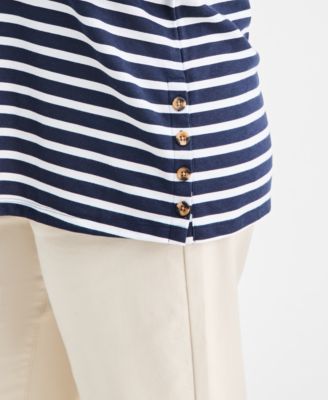 Plus Size Striped Side-Button Knit Tunic Top, Macy's Exclusive