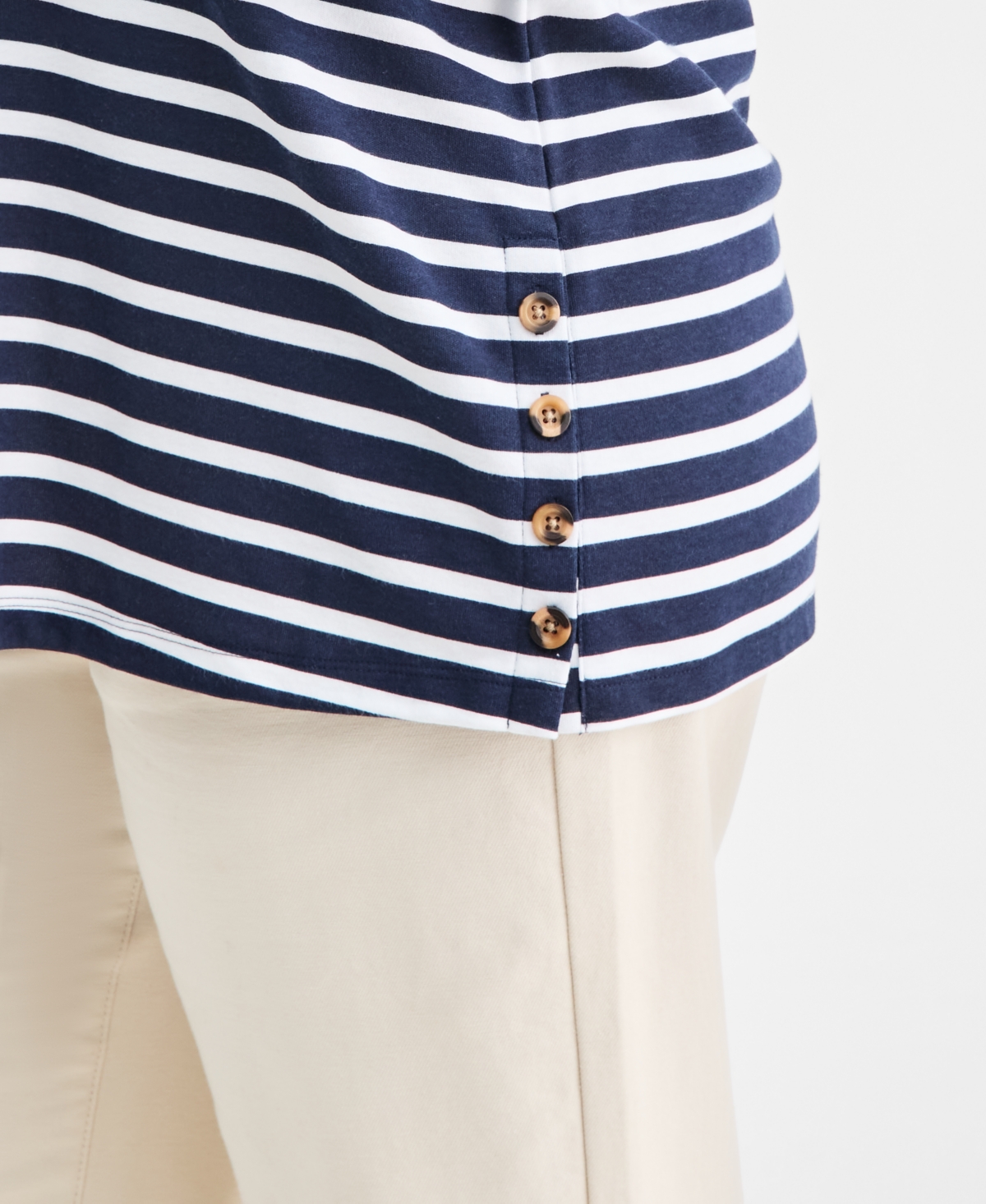 Style & Co Plus Striped Side-Button Knit Tunic Top, Macy's Exclusive