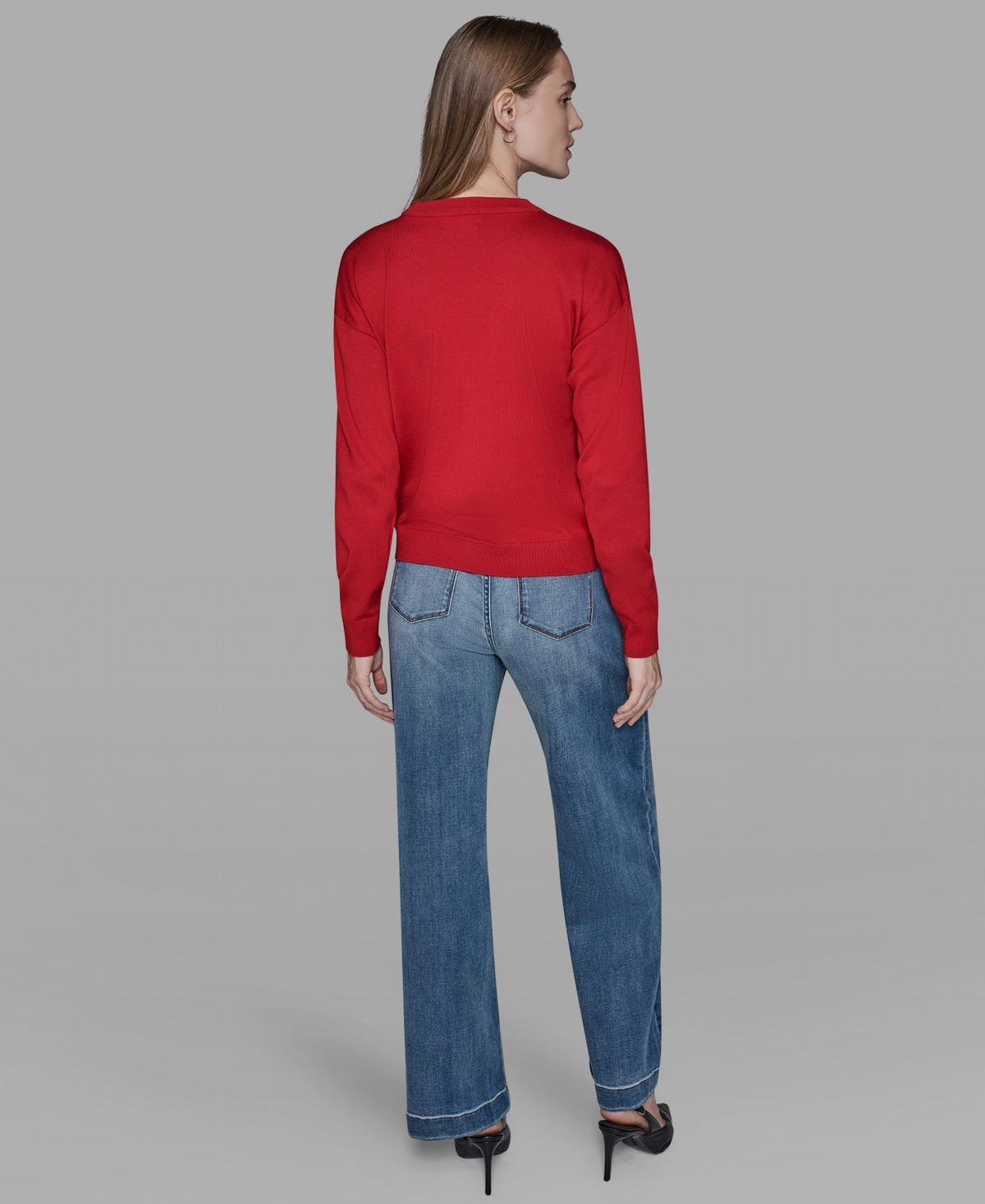 Karl Lagerfeld Petite Bow Long Sleeves Sweater In Red