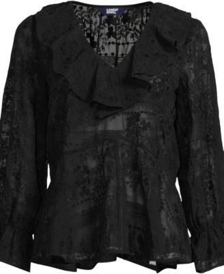 Women's Feminine Ruffle Chiffon V Neck Blouse