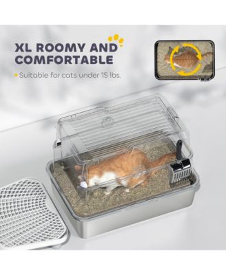 XL Stainless Steel Cat Litter Box for Big Cats with Flip Cover