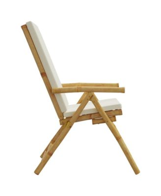 Garden Reclining Chair Set of 2 Cream white Bamboo, fabric