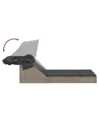 Double Sun Lounger Grey PE Rattan, Powder-coated Steel Double