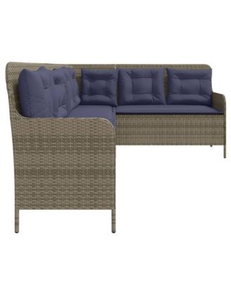 Patio Sofa Gray Poly Rattan, Powder-Coated Steel L-Shaped, 5-seater