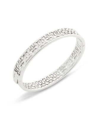 Rhodium Plated Minimal Hinged Bangle Bracelet