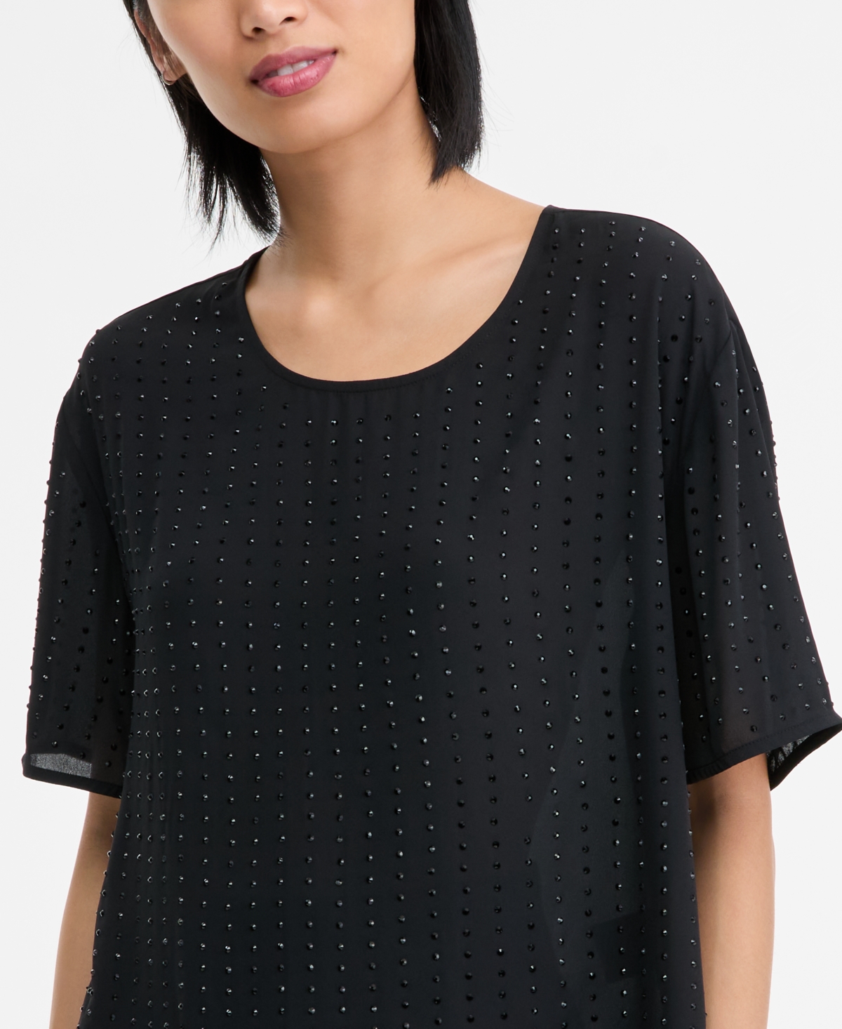 I.n.c. International Concepts Women's Embellished Short-Sleeve Top, Macy's Exclusive