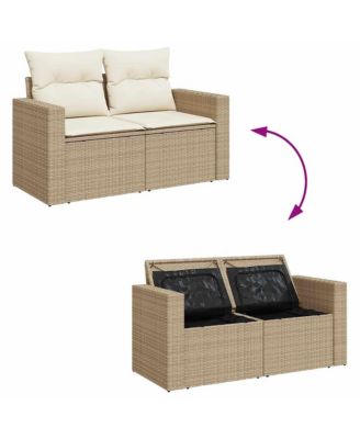 Garden Sofa Beige PE Rattan Two-seater Adjustable Feet