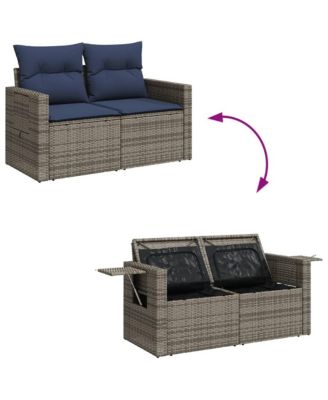 Patio Sofa with Cushions 2-Seater Gray Poly Rattan