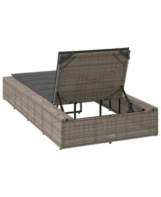 Sunbed Grey PE Rattan Single Cushioned Sun Lounger Rectangular