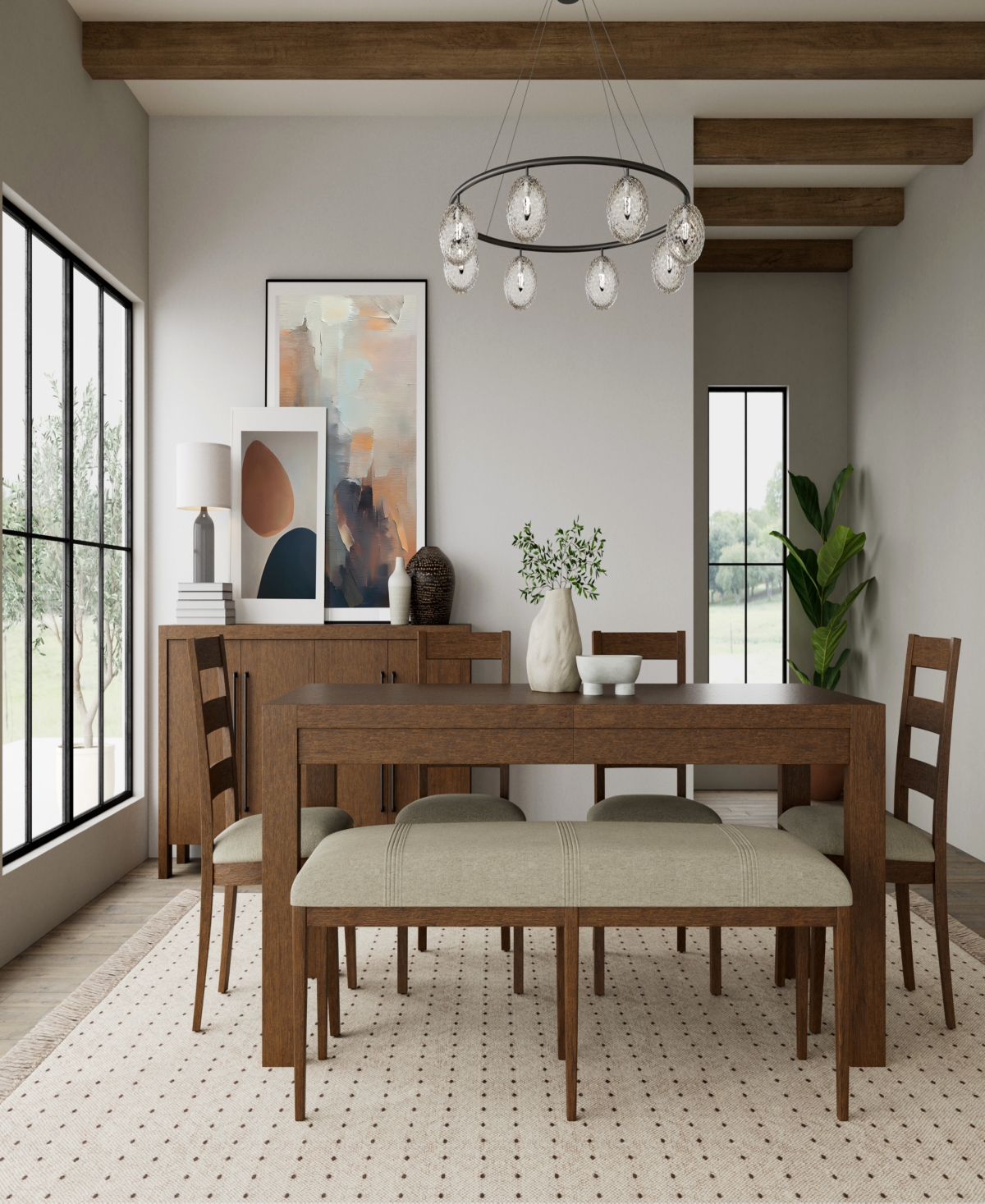 Macy's Furniture Davie Cracked Oak And Fabric Rectangle 6-pc. Dining Set