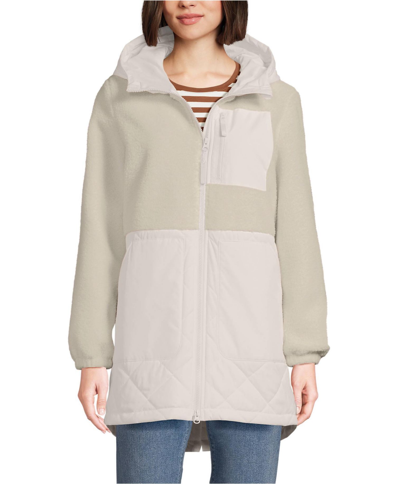 Women's High Pile Fleece Quilted Mixed Media Parka