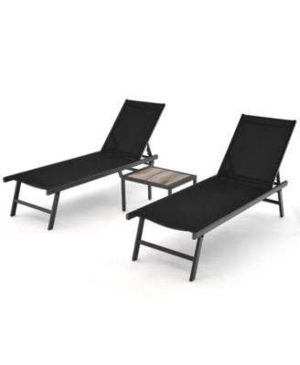 3pcs Patio Chaise Lounge Set Aluminum Recliner Chair Table Outdoor