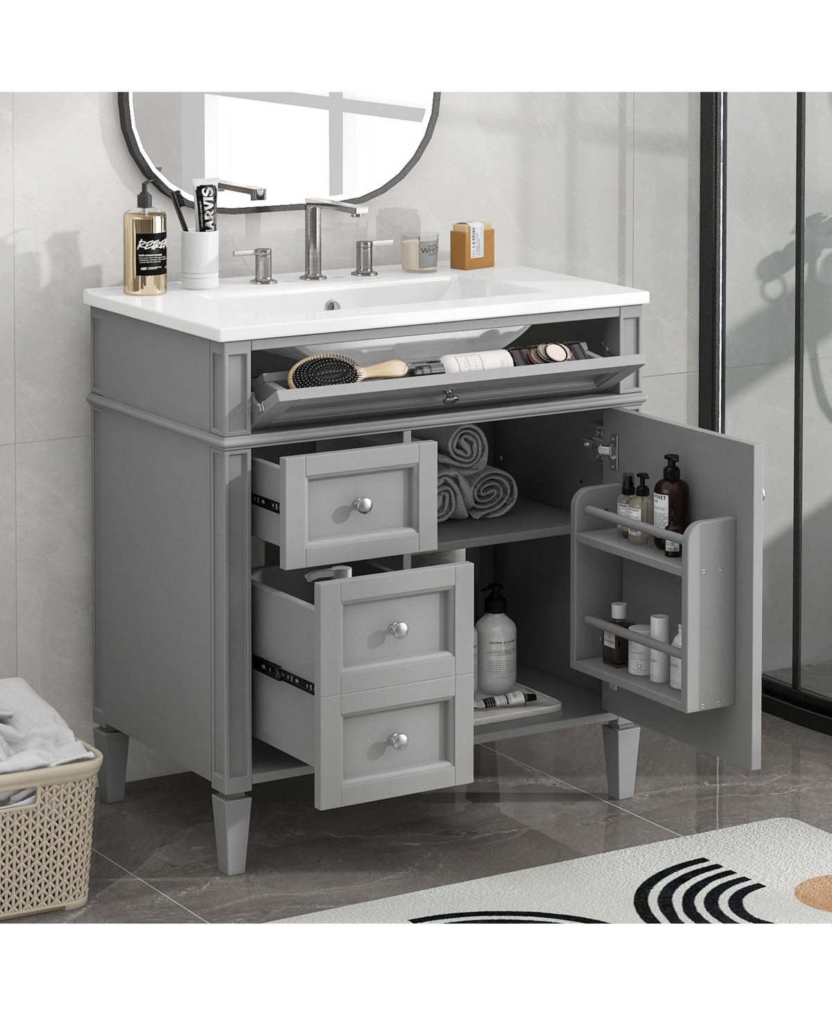 Lovmor 30inch Bathroom Vanity with Top Sink Modern Bathroom Storage Cabinet with 2 Drawers and a Tip out Drawer Single Sink Bathroom Vanity