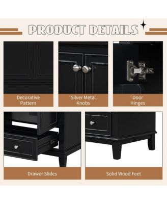 Bathroom Vanity without Sink Base Only Multifunctional Bathroom Cabinet with Doors and Drawer Solid Frame and MDF Board Black