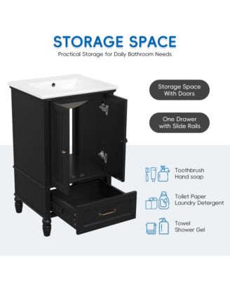 Bathroom Vanity with Sink, Bathroom Cabinet with Two Doors A Drawer Black