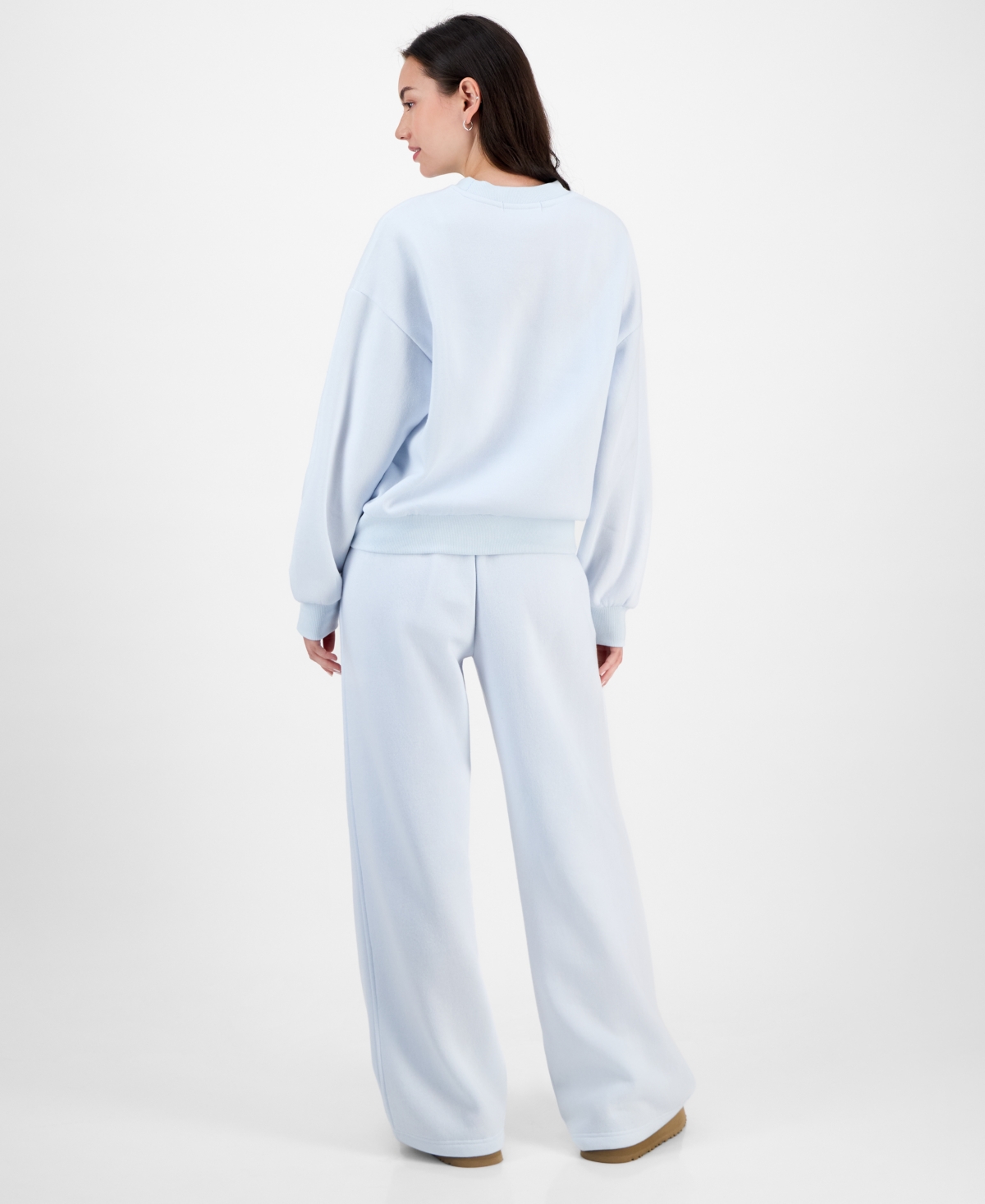 Madden Girl Juniors' Sequin Heart Wide-leg Sweatpants In Blue