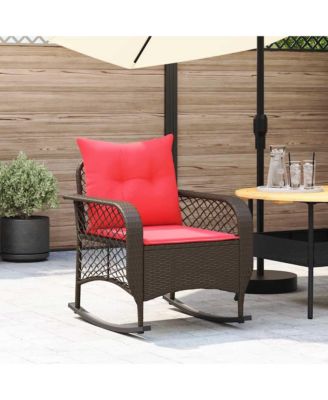 Patio Rocking Chair Brown PE rattan, powder-coated steel, polyester