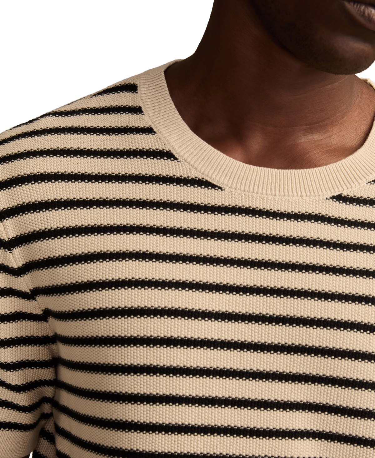 Lucky Brand Men's Striped Crewneck Textured Sweater In Neutral