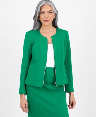 Women's Collarless Zip-Front Skirt Suit 