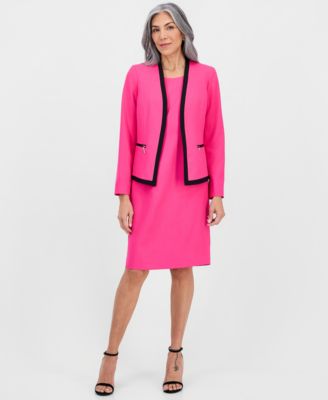 Women's Collarless Open-Front Ponte Jacket & Dress Set, Regular & Petites