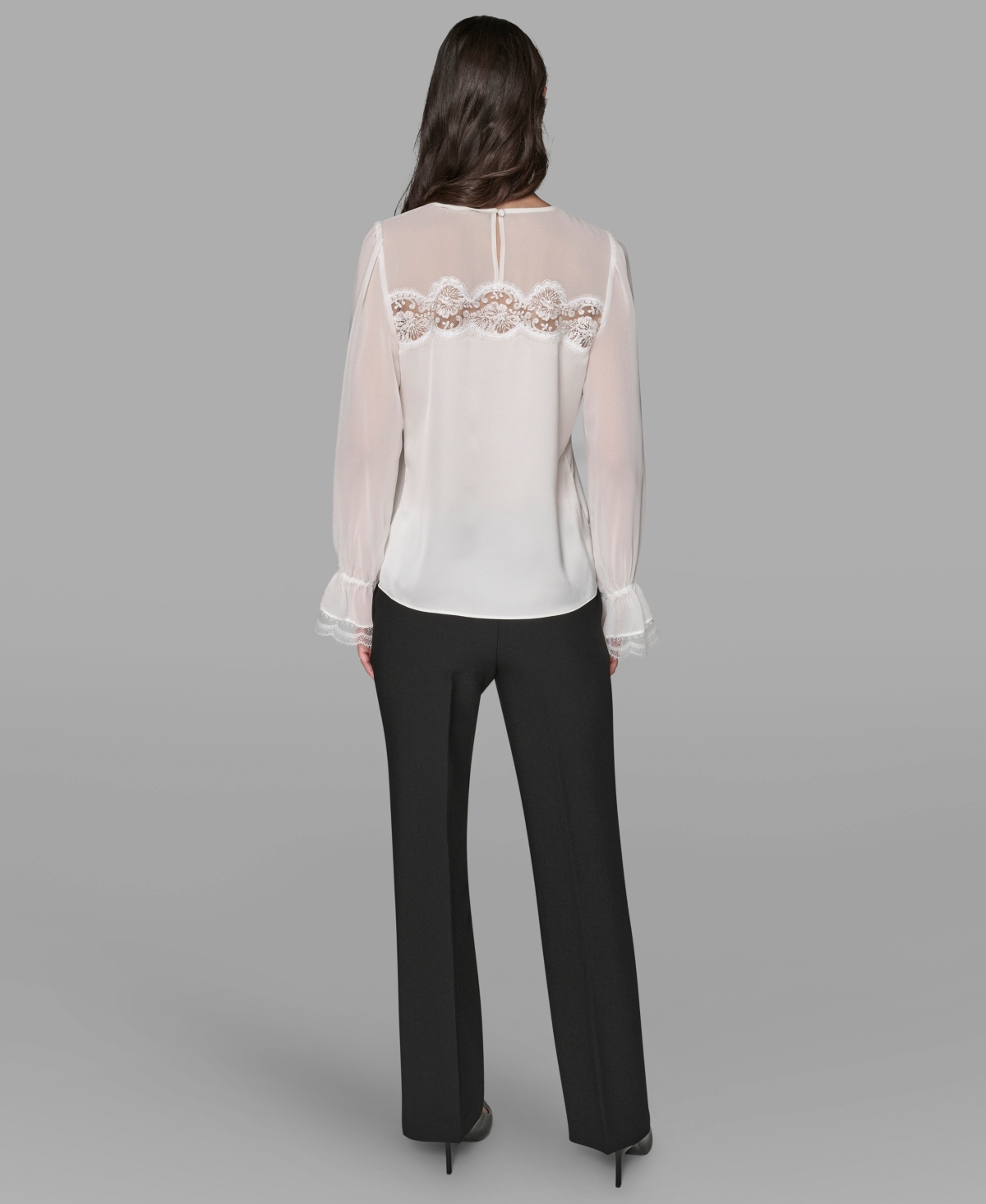 Karl Lagerfeld Women's Long Sleeve Lace Top In White