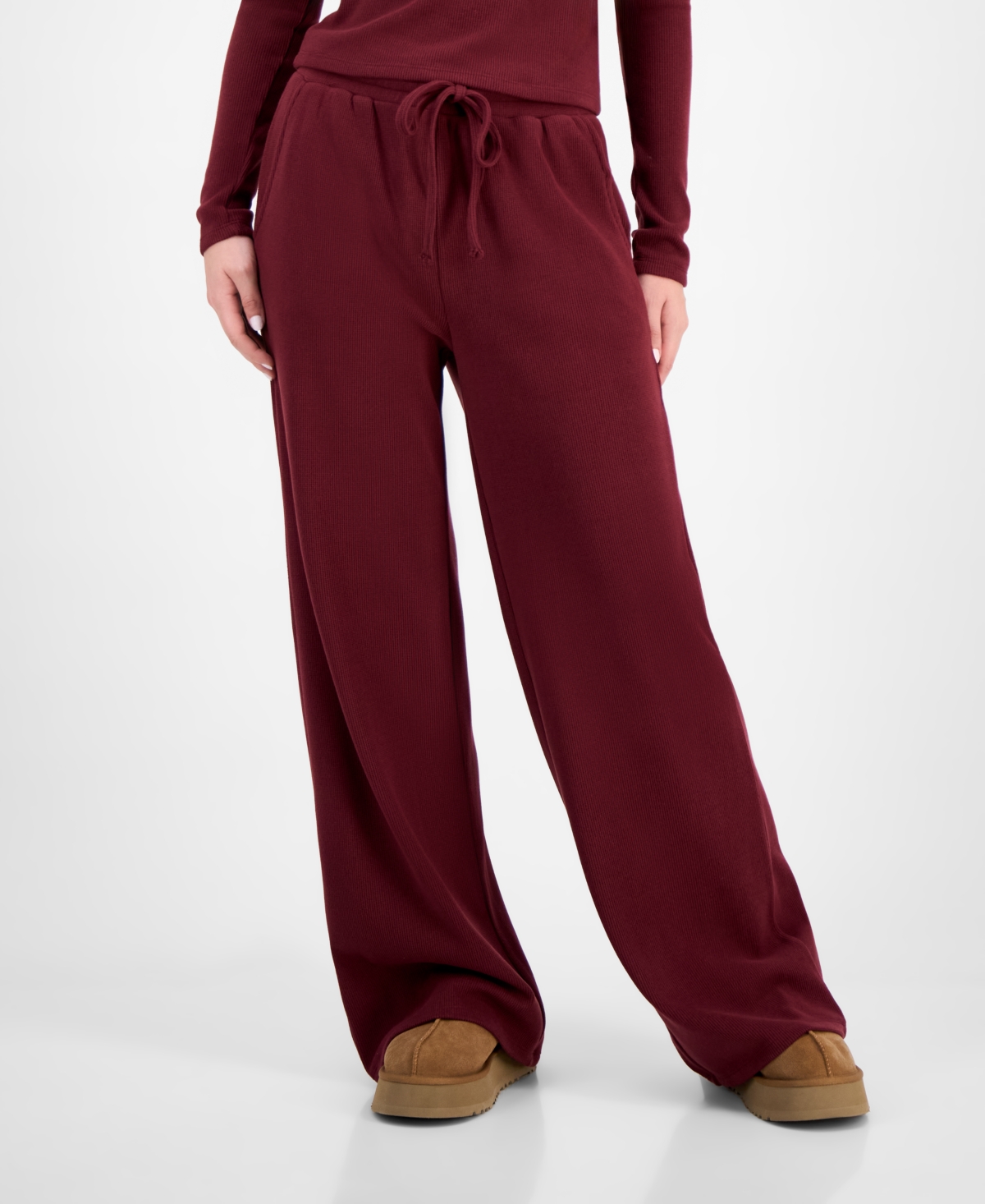 Madden Girl Juniors' Hacci-knit Wide-leg Sweatpants In Burgundy