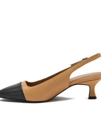 Women's Leather Slingback Cap Toe Kitten Heels