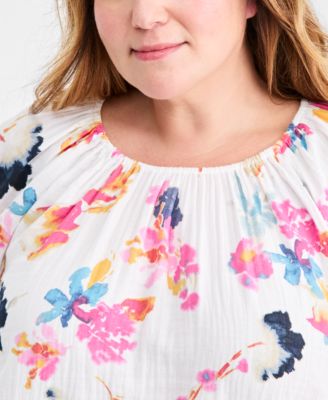 Plus Size Cotton Puff-Sleeve Bubble Top, Macy's Exclusive