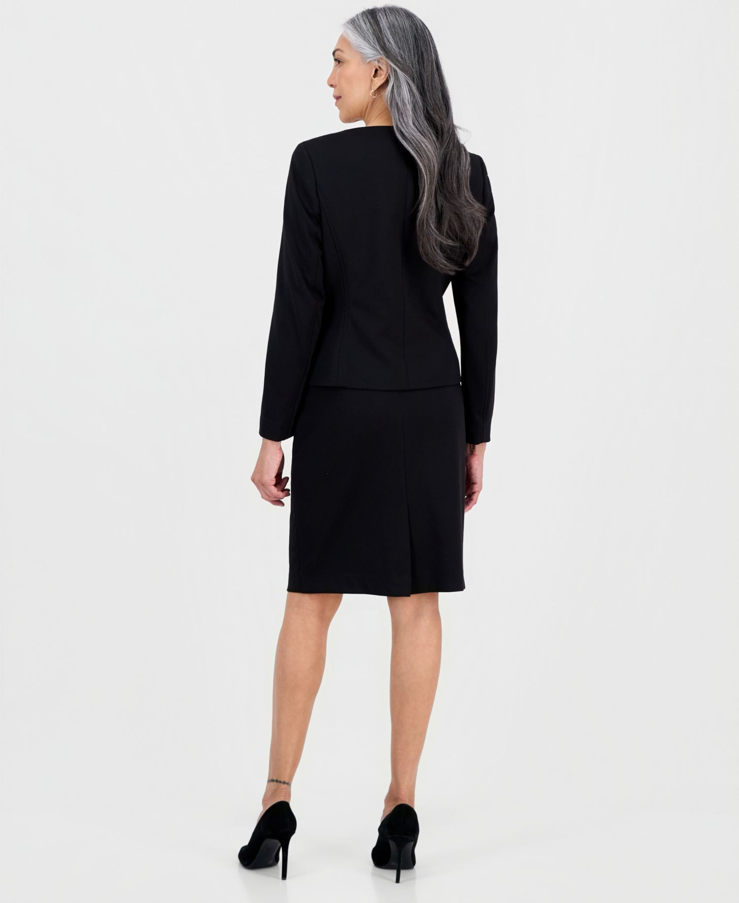 Women's Square-Neck Button-Front Ponte 2 Piece Skirt Suit