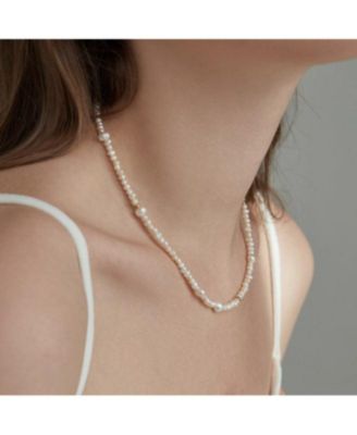 Freshwater Pearl & Stainless Steel Beaded Necklace with Mixed 6–7 mm and 3–4 mm Pearls