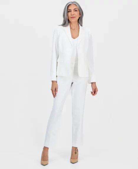 Women's Notch-Lapel Mid-Rise Pantsuit, Regular & Petites - Vanilla Ice