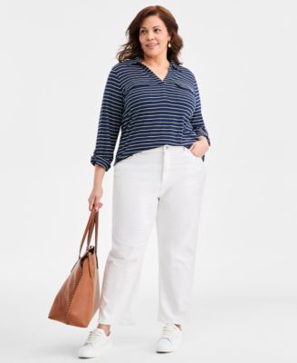 Plus Size Collared V-Neck Knit Top, Macy's Exclusive 