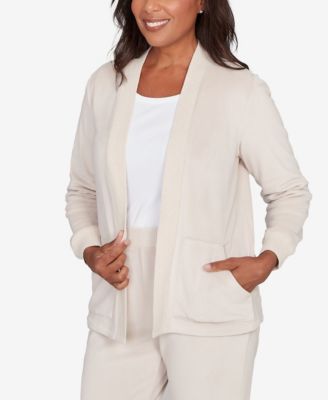 Petite Calm Luxe Open Front Rib Trim Cardigan