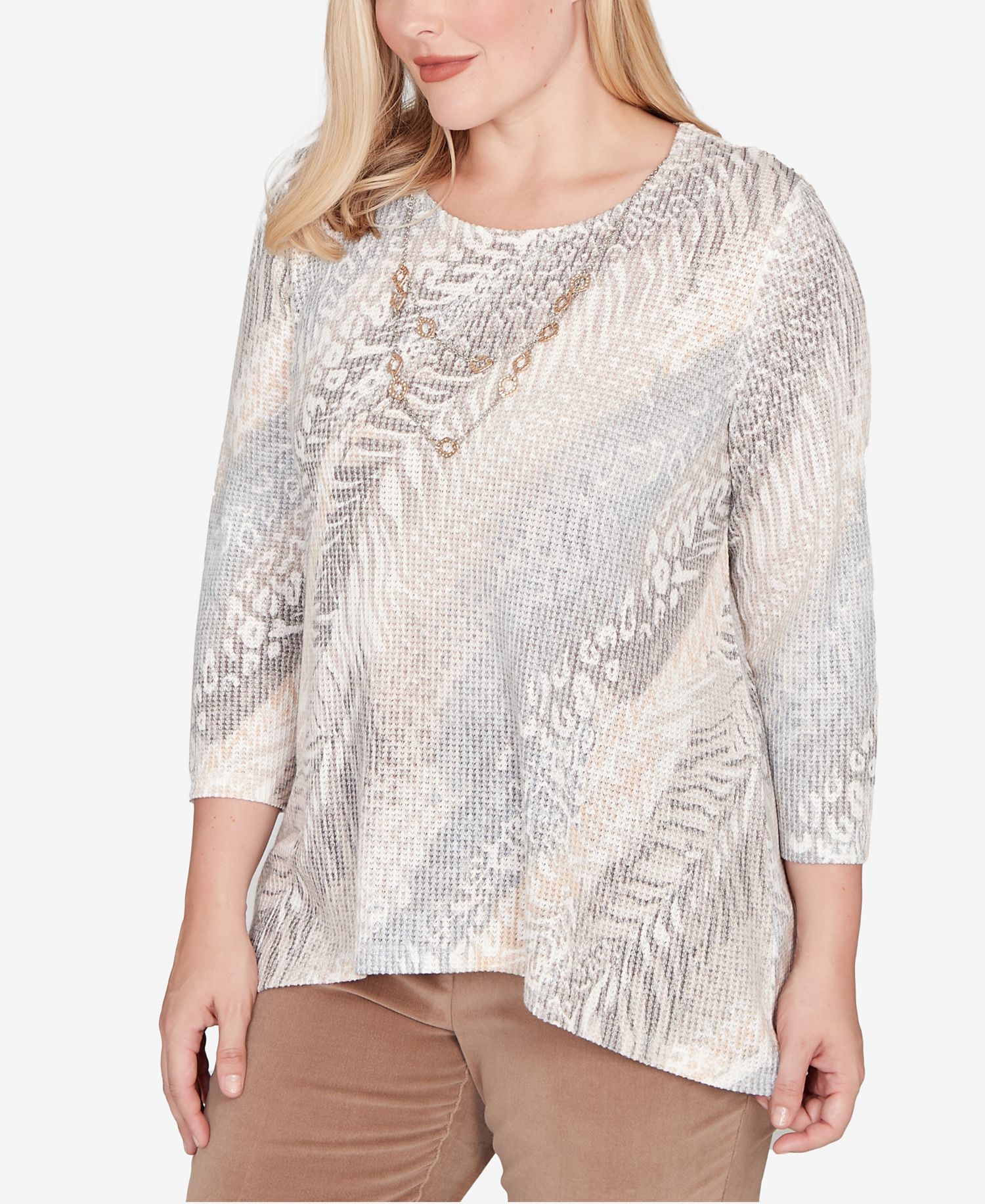 Petite Vienna Diagonal Animal Print Top with Necklace
