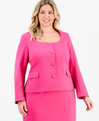 Plus Size Square-Neck Button-Front Ponte Skirt Suit 