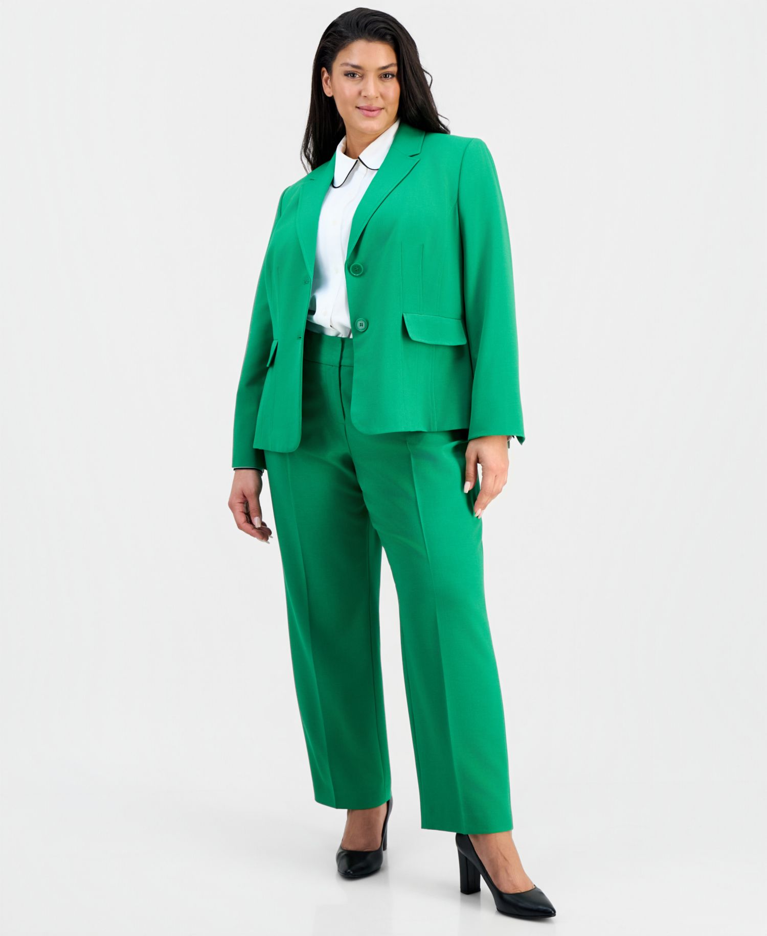 Plus Size Notch-Lapel Mid-Rise 2 Piece Pantsuit
