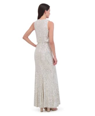Petite Sleeveless Cowl Neck Sequin Long Gown