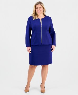 Plus Size Zip-Front Ponte Jacket & Slim-Fit Skirt 