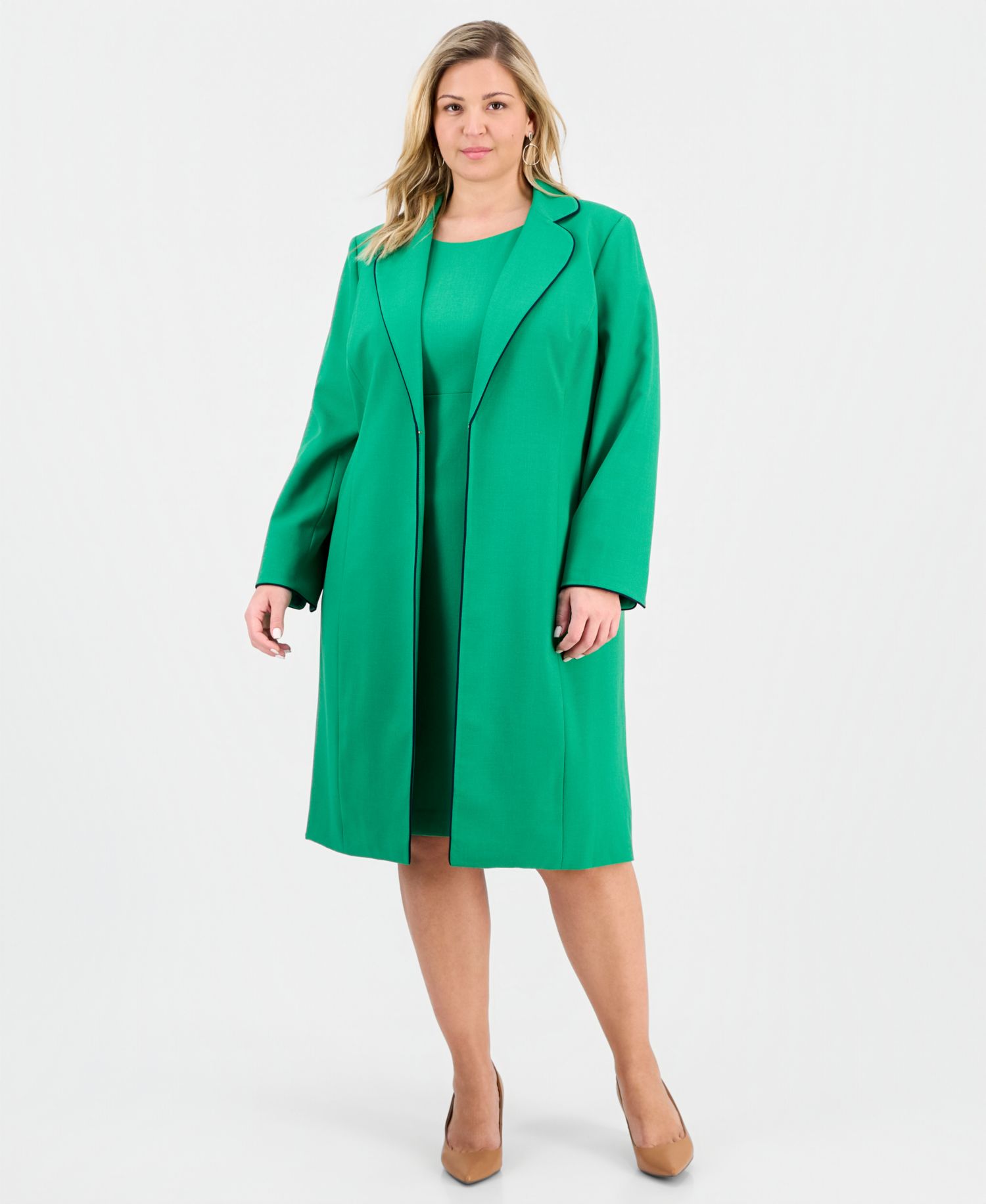 Plus Size Open-Front Jacket & Round-Neck Sheath 2 Piece Dress Suit