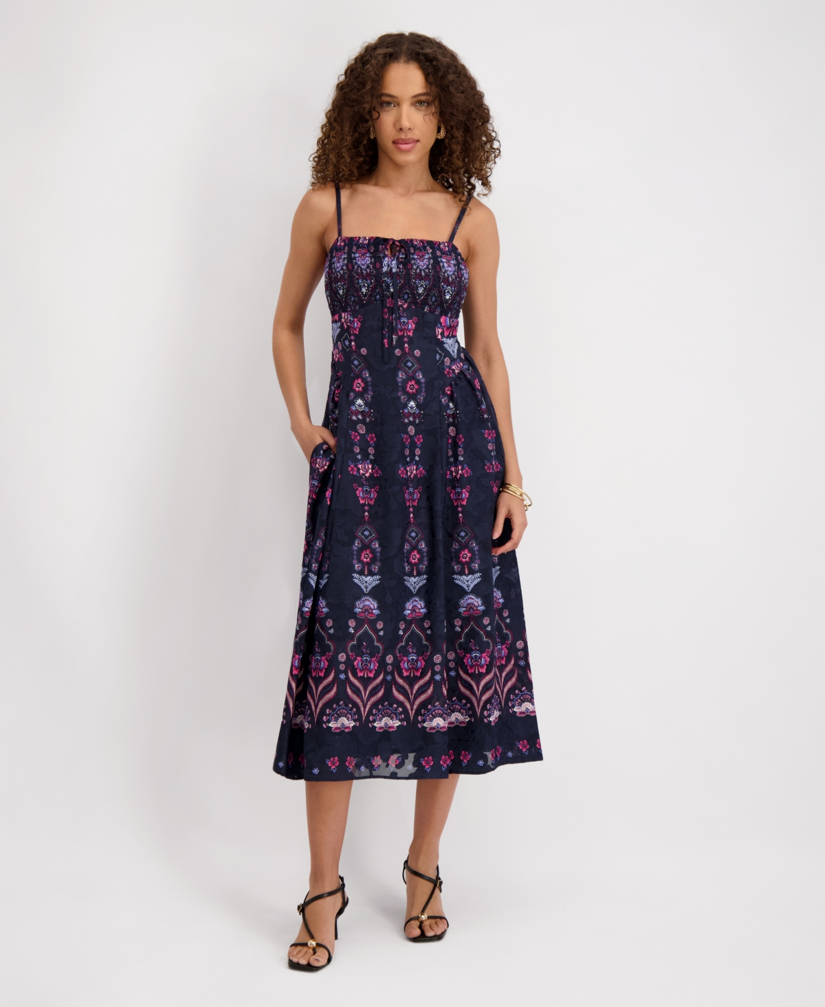 kensie Women's Square Neck Printed Chiffon Dress
