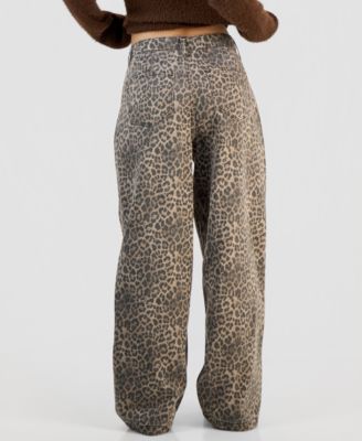 Juniors' Leopard-Print Wide-Leg Jeans 