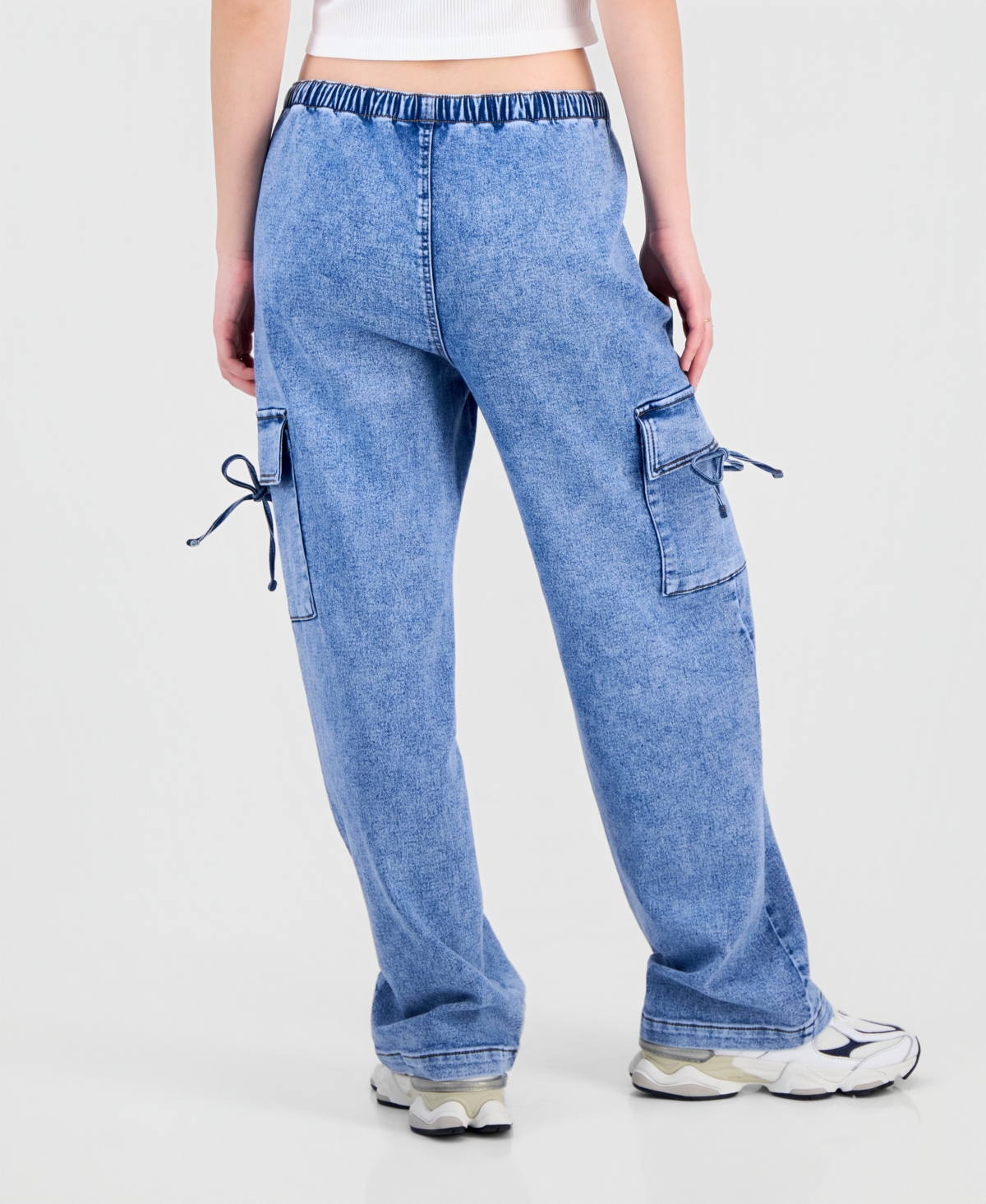 Vanilla Star Juniors' Ultra Cozy Bow Cargo Pull-on Jeans In Blue