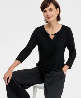 Women's Striped Shine Keyhole Jacquard Top, Macy's Exclusive