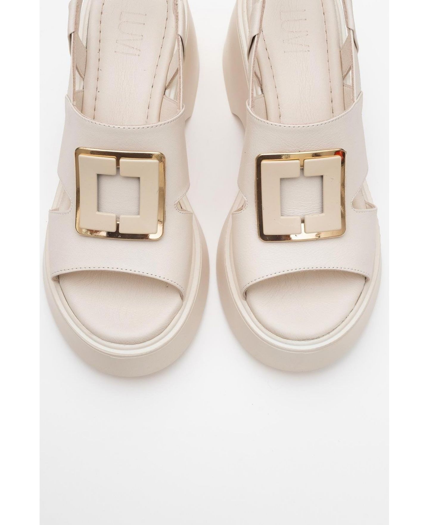 Женские сандалии Forever & Always Shoes Lucia Leather Buckle Platform Sandal (Women), цвет: Бежевый кожаный — фото 5