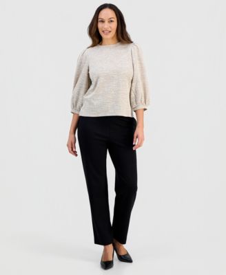 Petite 3/4-Balloon-Sleeve Boucl&eacute; Top